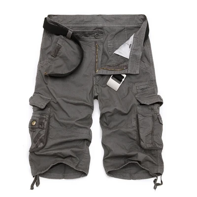 Камуфляжные военные шорты бермуды летние камуфляжные карго шорты для мужчин хлопок Свободная верхняя одежда тактические Короткие штаны без пояса - Цвет: Grey