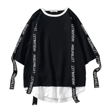 Летняя Стильная мужская футболка в стиле хип-хоп с круглым вырезом с коротким рукавом, Повседневная Уличная одежда с украшением из ленты, мужские футболки ABZ362