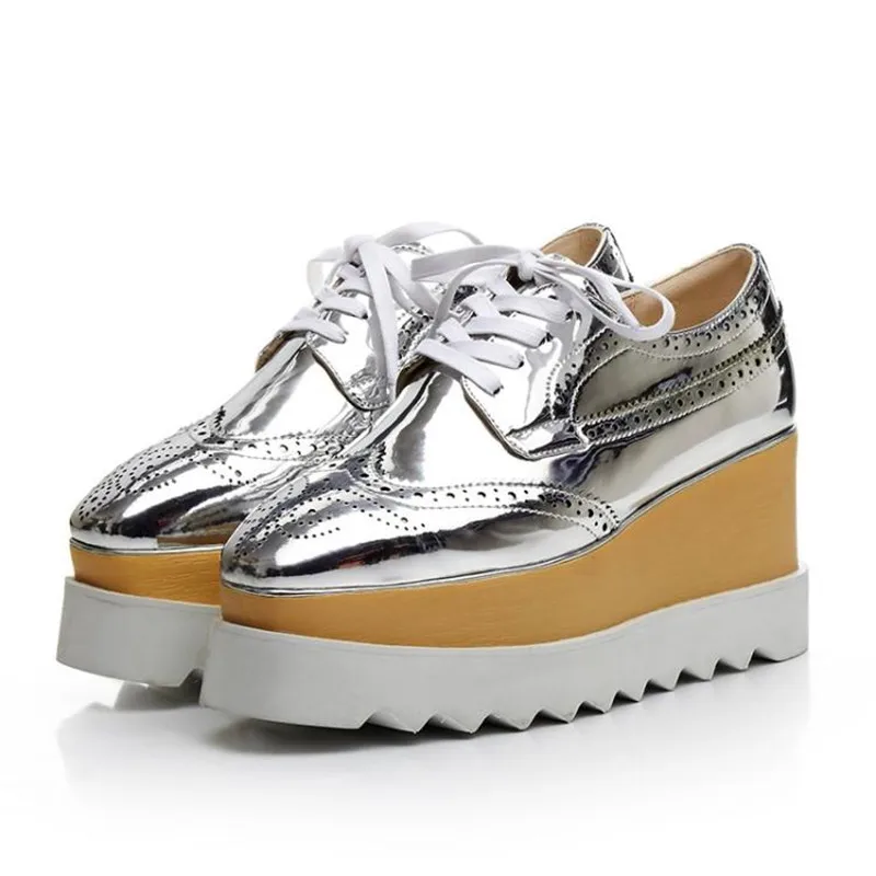 Mirror Patent Leather Womes Pumps Square Toe Lady Platform High Heels Brogues Shoes College Casual Wedegs Oxford Shoes For Woman (11)