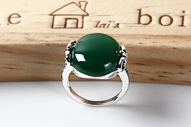 FNJ Кольцо Якорь натуральный зеленый камень 925 пробы серебро марказит красные камни мужские свадебные круглые S925 тайские серебряные кольца для женщин
