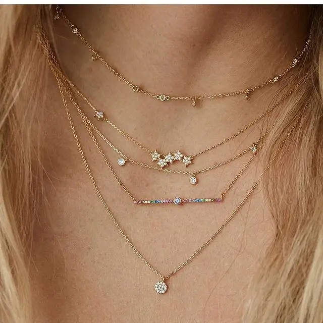 

simple rainbow bar CZ necklace gold color 925 sterling silver metal 2019 high quality fashion colourful round circle CZ jewelry