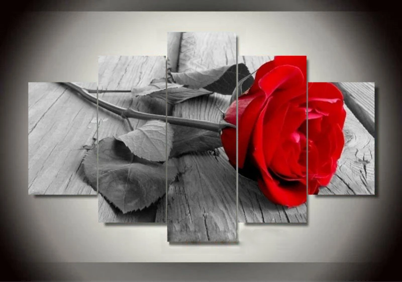 5 Panel Rose Flower Canvas Modern Print Painting On Canvas Wall Art