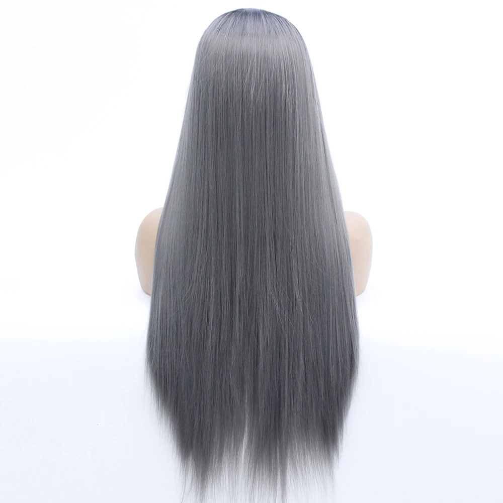 V'nice бесклеевые синтетические парики на кружеве Омбре серый средний пробор Термостойкое волокно полный парики для черных женщин темно-серый