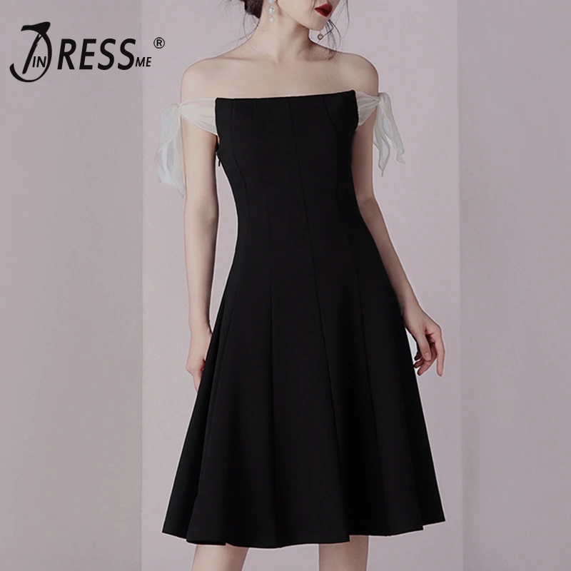 INDRESSME 2019 Новое модное Стильное черное Сетчатое платье средней длины с открытыми