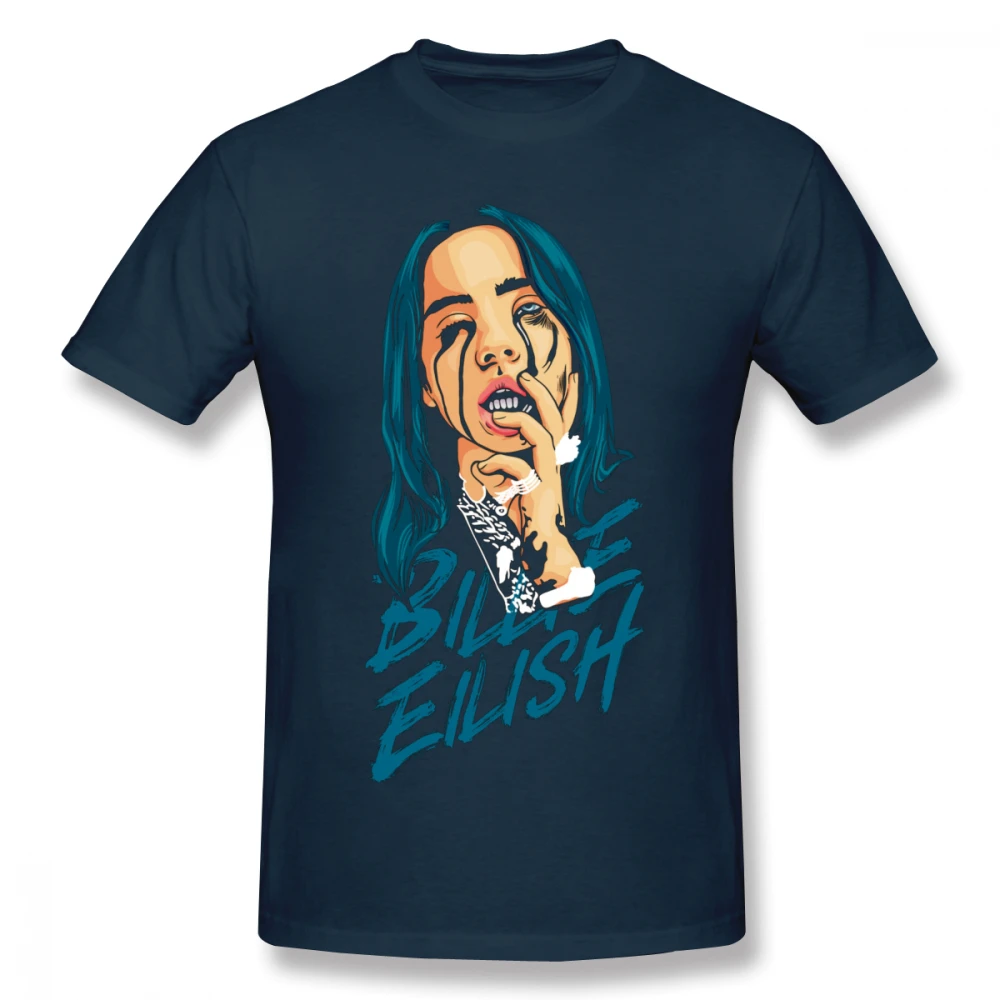 Удивительный океана глаз Billie Eilish футболка унисекс в стиле «хип-хоп»; стильная футболка Hipster футболка - Цвет: Тёмно-синий
