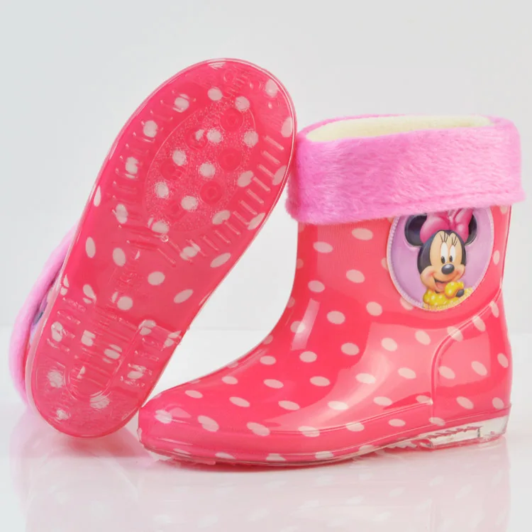 Disney Princess Mickey Minnie children's rain boots rubber shoes cartoon men and women girls rain boots plus cotton detachable