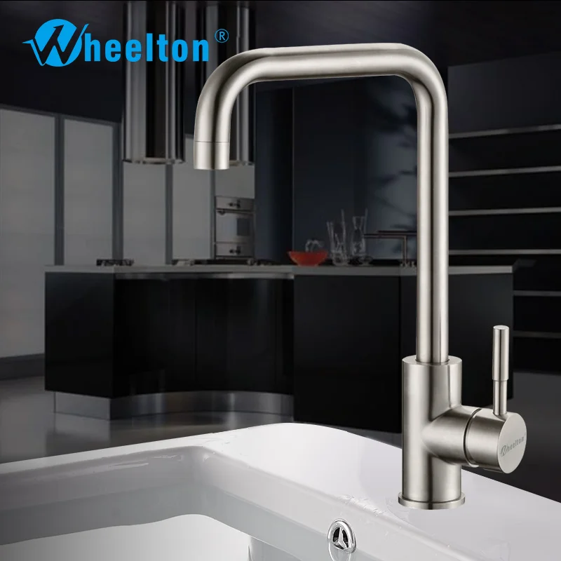 

Wheelton Kitchen Faucet Stainless Steel Non-Lead 360 Rotation Cold&Hot Water Mixer Tap Single Handle All For Kitchen -Silver