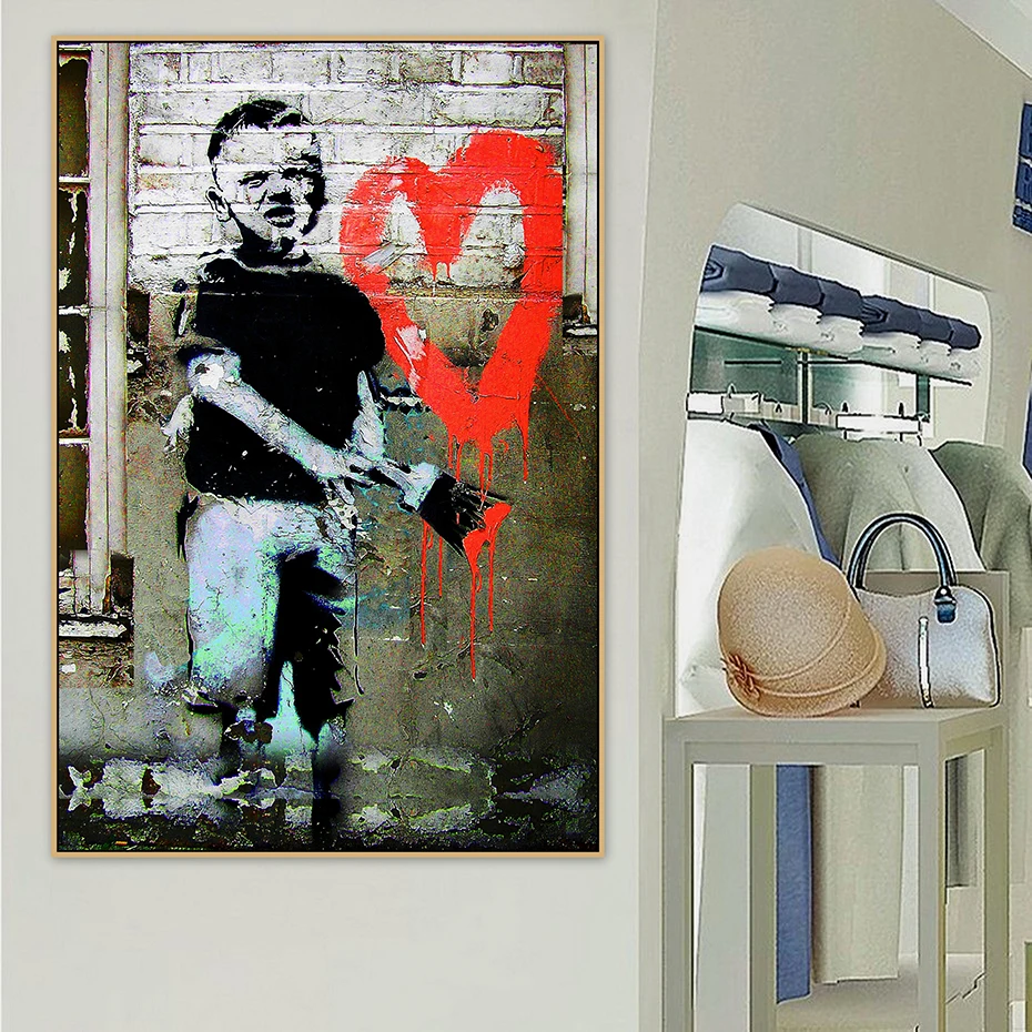 

Banksy Boyheart Graffiti Street Art Canvas Painting Posters and Prints Wall Art Picture for Living Room Home Decor