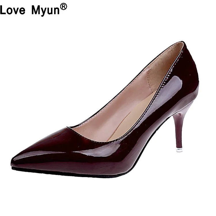 

2019 HOT Women Shoes Pointed Toe Pumps Patent Leather Dress High Heels Boat Shoes Wedding Shoes Zapatos Mujer Blue wine red hjm