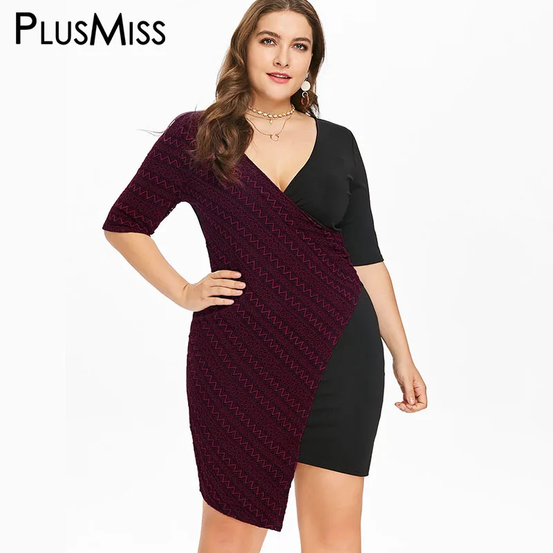 PlusMiss плюс Размеры 5XL Sexy V шеи Bodycon Платья для вечеринок женские большие размеры