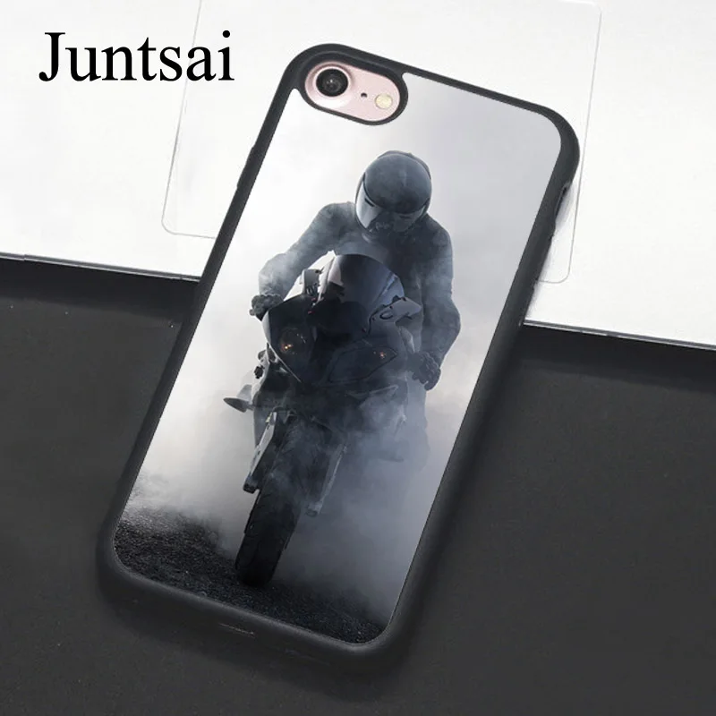 

Juntsai MOTORCYCLE RIDER SMOKE Phone Case For iPhone 7 6 6s Plus Full Back Cover Soft TPU Cases For iPhone7 8 Plus X 5 5s SE