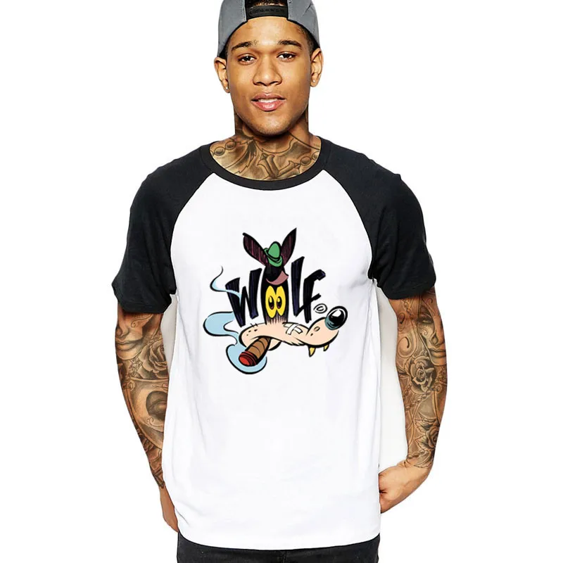 

2019 streetwear wolf cigar cartoon smoking cool animals Men game funny t shirts black print costume logo male tshirt top t-shirt