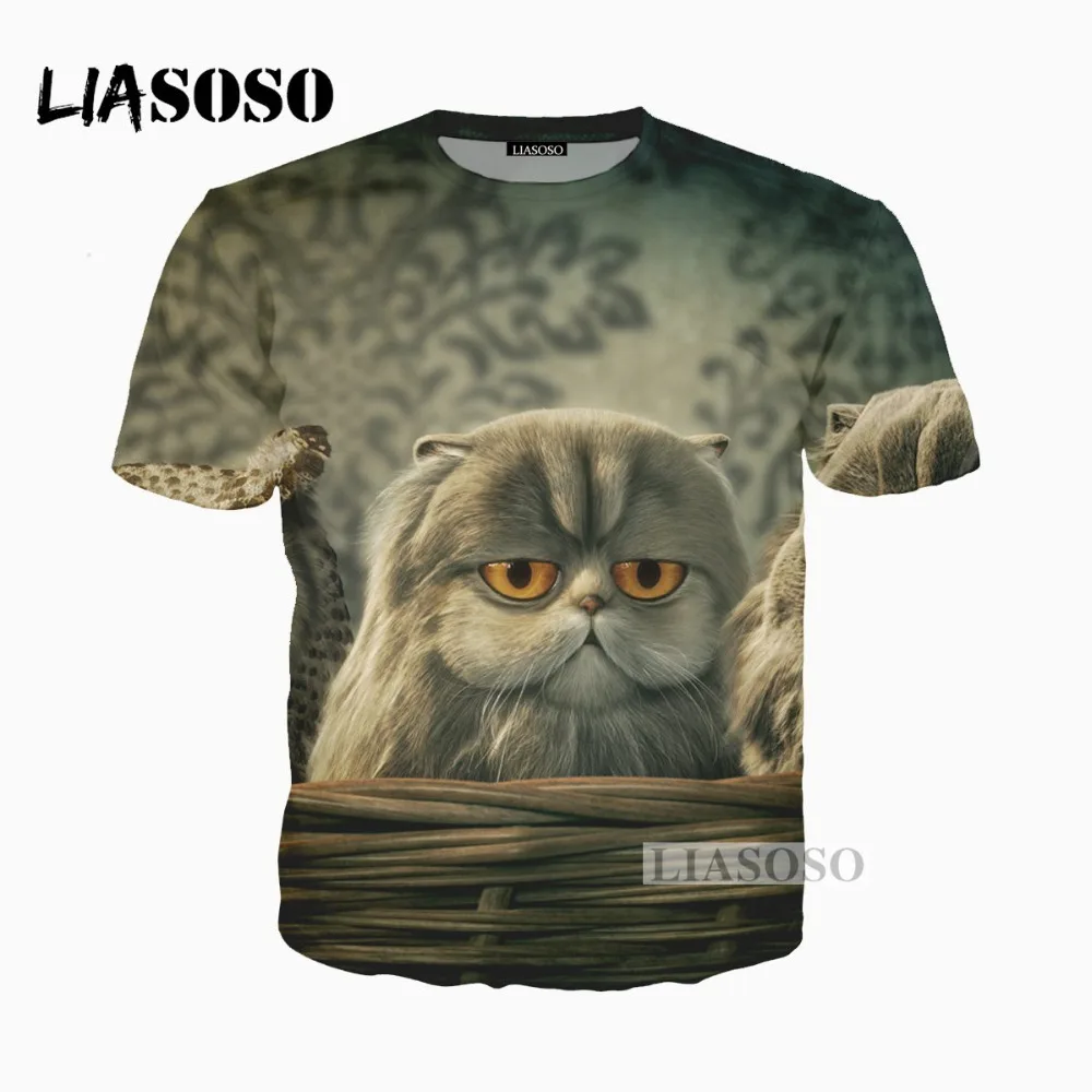 LIASOSO 2018 Женская и мужская футболка с 3D принтом милого аниме кота летняя