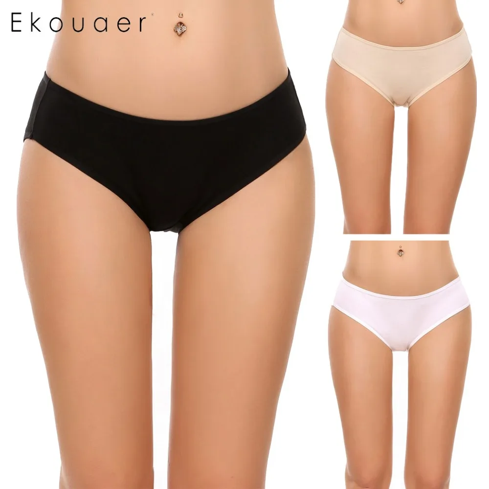 

Ekouaer Women 3 Pack 3 Colors Cotton Underwear Hipster Briefs Underwear Assorted Sexy lingerie Comfortable Panties Solid Colors