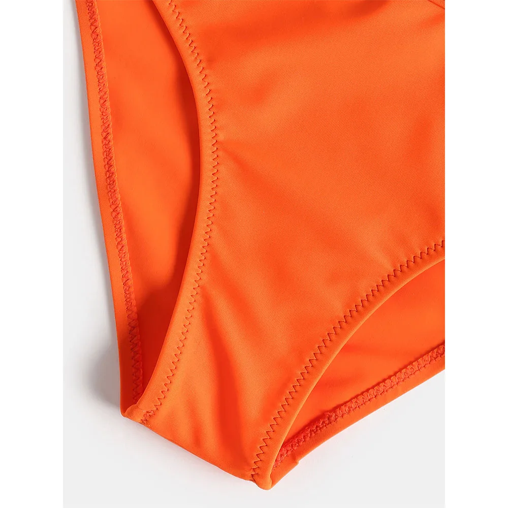 U Neck Bikini Set Scoop Padded Bikini Sport Swimsuit Women Swimwear Orange Bathing Suit 2018 New Solid Beach Wear Femme