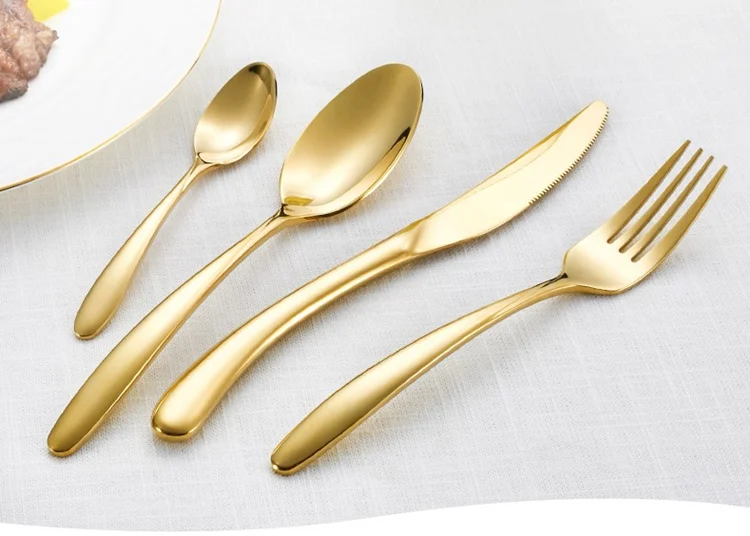 KTL 4 шт. новая Золотая посуда набор высшего качества 304 из нержавеющей стали золотые столовые приборы столовая вилка и нож ложка гладкая посуда набор