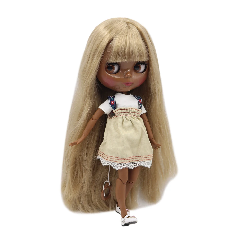 ICY DBS Blyth bjd 1/6 30cm doll with super black skin brown long staight hair and glassy face nude joint body BL9031