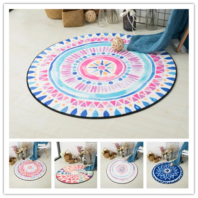Cheap Nordic Style Colorful Carpet Rugs Geometric cute Home Decor Round Bedroom Mat Living Room Chair Computer Floor Mats lovely rug