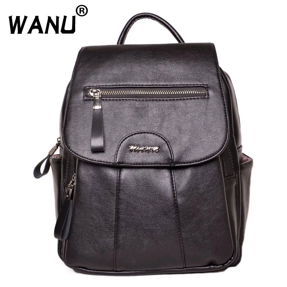

WANU luxury Brand leather Women backpacks soft sheepskin Back pack for women Girl wife Fashion High Quality bags gift travel bag