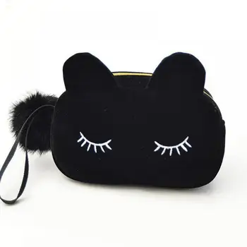 

1PC Portable Cartoon Cat Coin Storage Case Travel Makeup Flannel Pouch Cosmetic Bag Cases For Women Girls