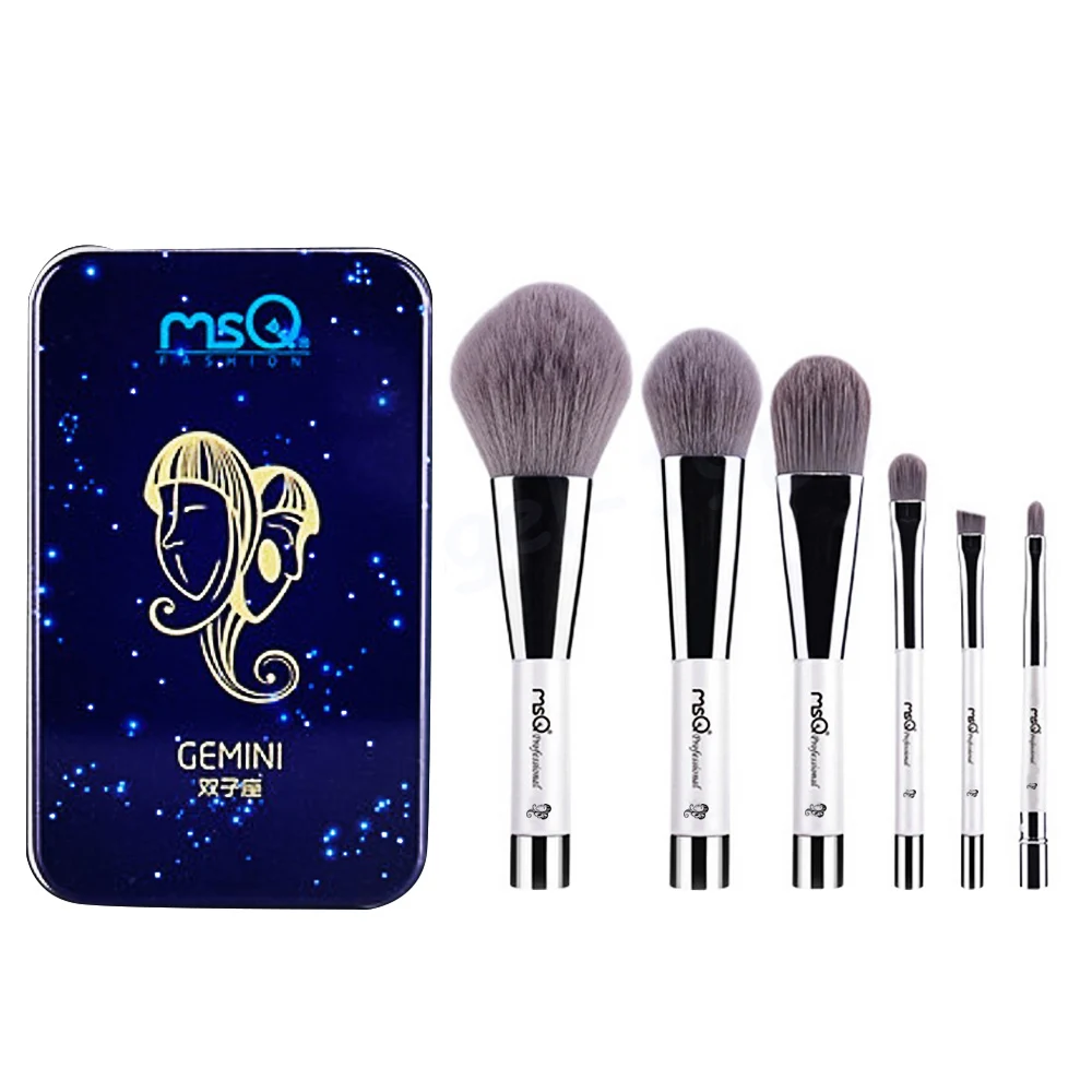 6 Pcs Makeup Kosmetik Serat Arang Bambu Brush Blush Powder Foundation Eye Shadow Alis Bibir Alis Mata Kit dengan Besi Case Gemini-Internasional