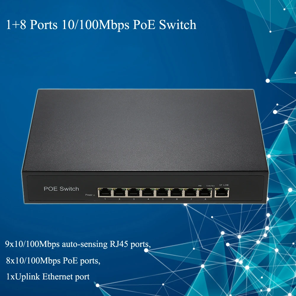 1+ 8 портов 100 Мбит/с PoE выключатель инъектор питания по Ethernet IEEE 802.3af для камер AP VoIP встроенный источник питания ЕС вилка