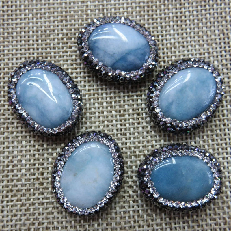 

HanKun DIY Jewelry Light Blue Color Oval White Stone Beads With Zircon