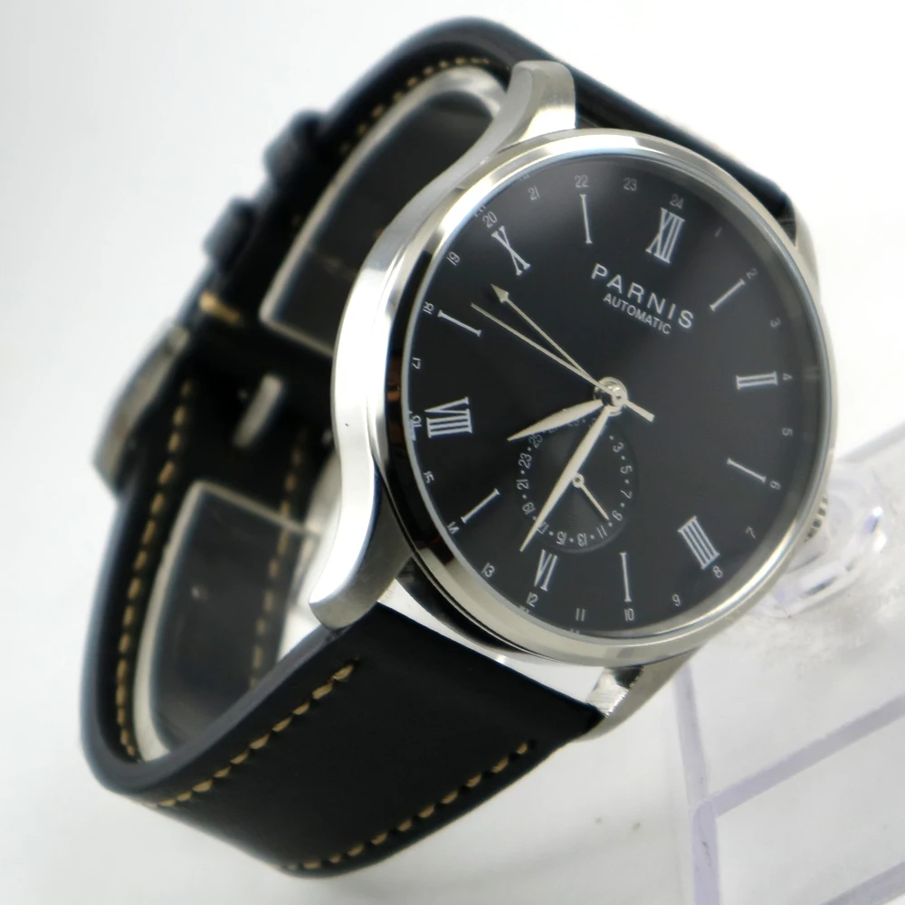 42mm Parnis Black dial 24 Hours Handset ST 1690 Automatic Movement Men Watch 42mm Parnis Black dial 24 Hours Handset ST 1690 Automatic Movement Men Watch