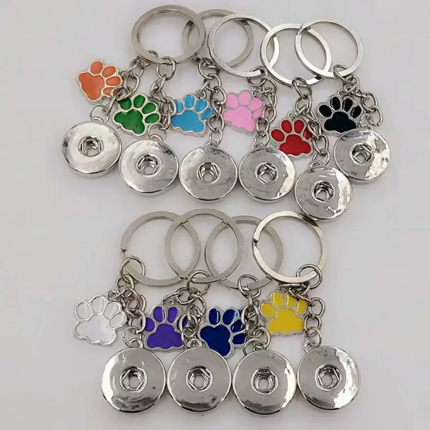 

HOT 20pcs/Lot Vintage Silver Enamel cat/dog paw print Charm Snaps Button Keychain Gifts Fit Key Chains Accessories Jewelry Q130