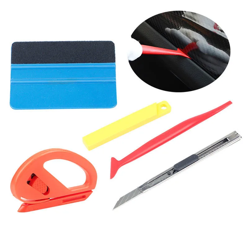 

5pcs/set Car Vinyl Wrapping Tools Kit Window Tint Tuck Gasket Squeegee Scraper Tools Vehicle Sticker Cutter Knife Car Styling