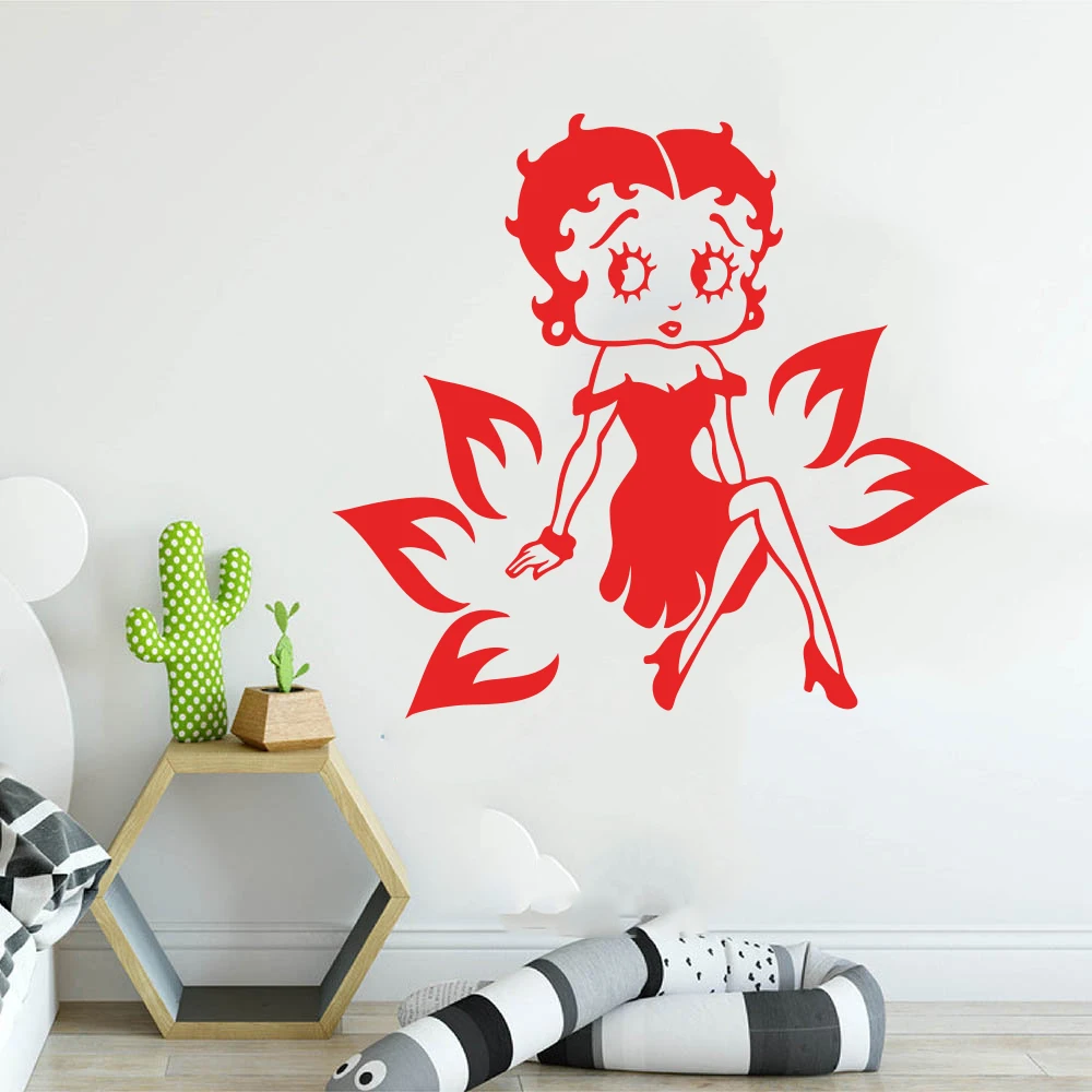 Betty Boop Woman Flower Wall Car Laptop Sticker Betty Boop Beauty Girl Wall Car Laptop Decal Vinyl Bedroom Room Home Decor (3)