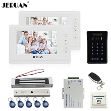 JERUAN 7 inch LCD video doorphone intercom system Kit 2 monitor New RFID waterproof Touch password keypad Camera Magnetic lock