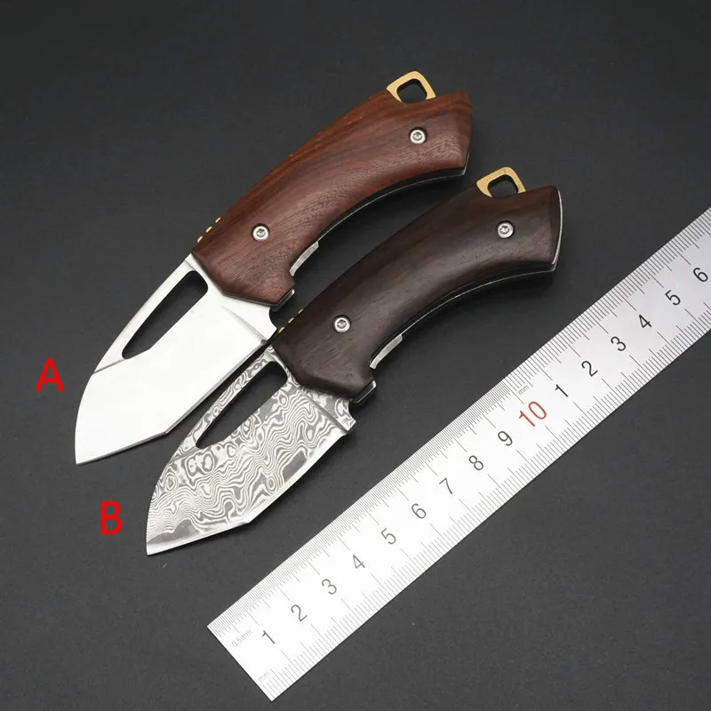 

Hot style best-selling outdoor mini folding knife red sandalwood pocket pocket knife Damascus high hardness folding knife