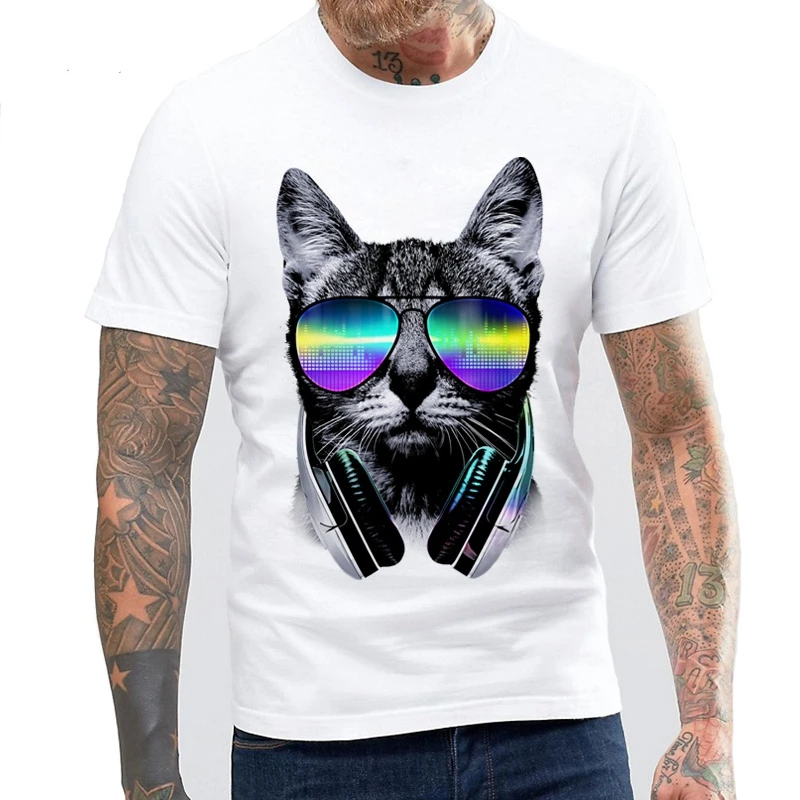 Dingtoll-2017-Fashion-Short-Sleeve-Music-DJ-Cat-Printed-Funny-T-shirt-Men-Tops-MTE02