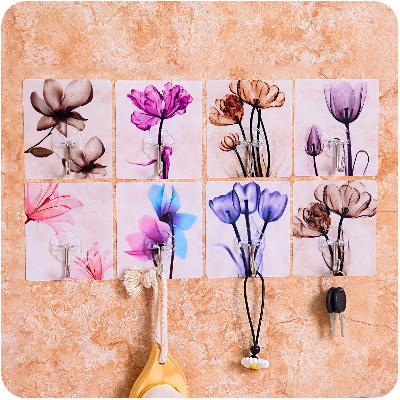 

3 Pcs/set PVC Flowers Square Door Hooks Sticker For Kitchen Wall Bathroom 3kg Hanger Holder Home Decor Clothes Towels Hangers