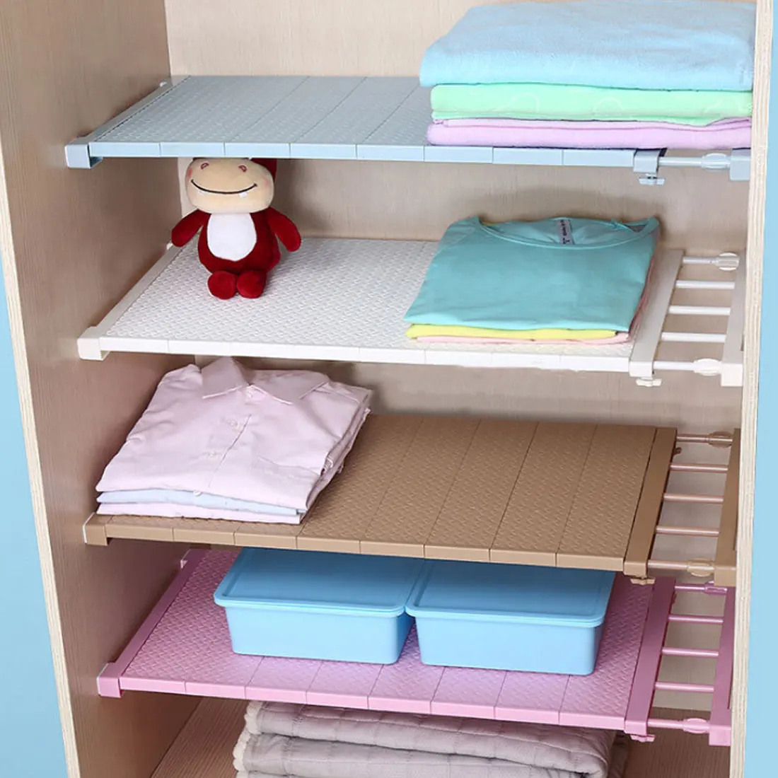 

Bathroom Organizer Shelf Adjustable Closet Organizer DIY Wardrobe Space-saving Rack Shoe Racks Wall Mounted Kitchen Storage Rack