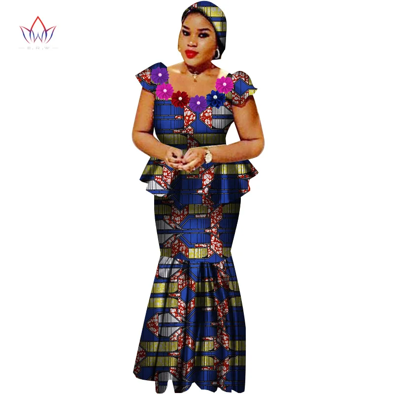 African Bazin Riche Dresses for Women Set Clothes Skirt Top Sets for Women High Waist Skirt Long African Skirt Plus Size WY2564