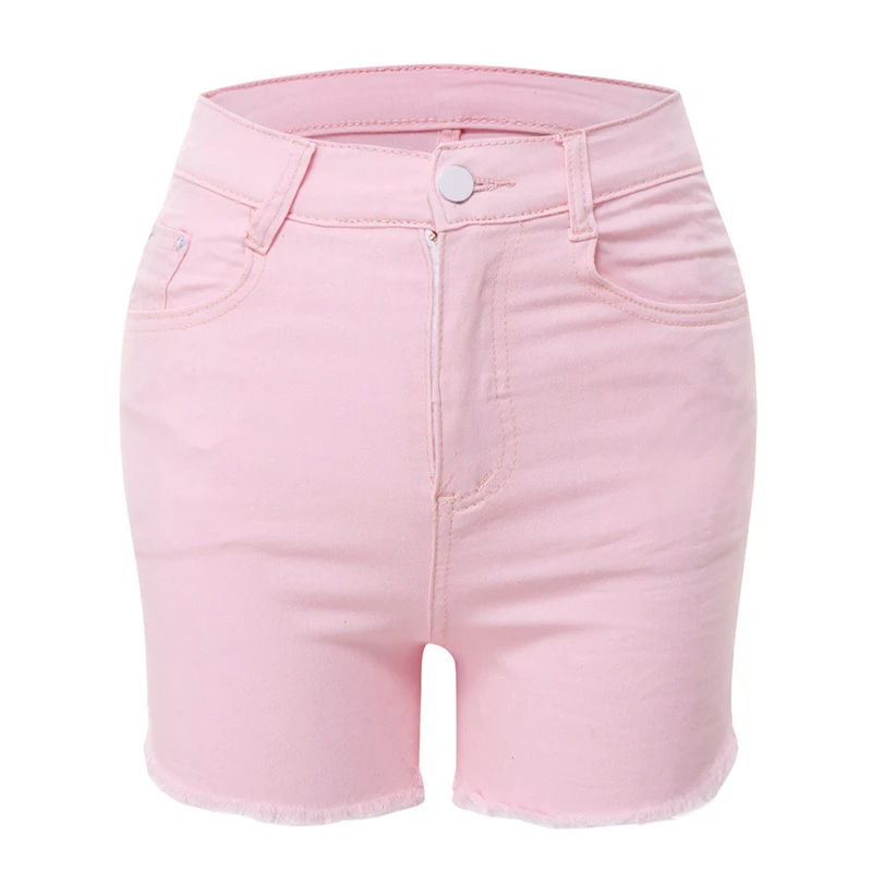 Женские летние шорты, повседневные однотонные шорты с карманами и высокой талией, облегающие сексуальные женские шорты размера плюс, pantalones cortos - Цвет: Розовый