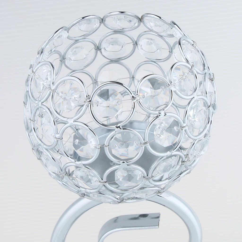 Crystal Effect Tea Light Candle Holder Globe Bowl Wedding Table Top Votive Lighting Fixtures Silver 35cm 2-set	