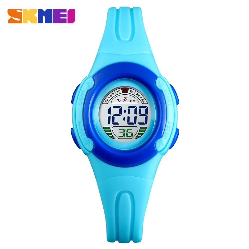 SKMEI Luminous Children Watch Fashion Digital Back Light 5Bar Waterproof Buckle Student Running Wristwatch Gril Boy Gift - Цвет: Небесно-голубой