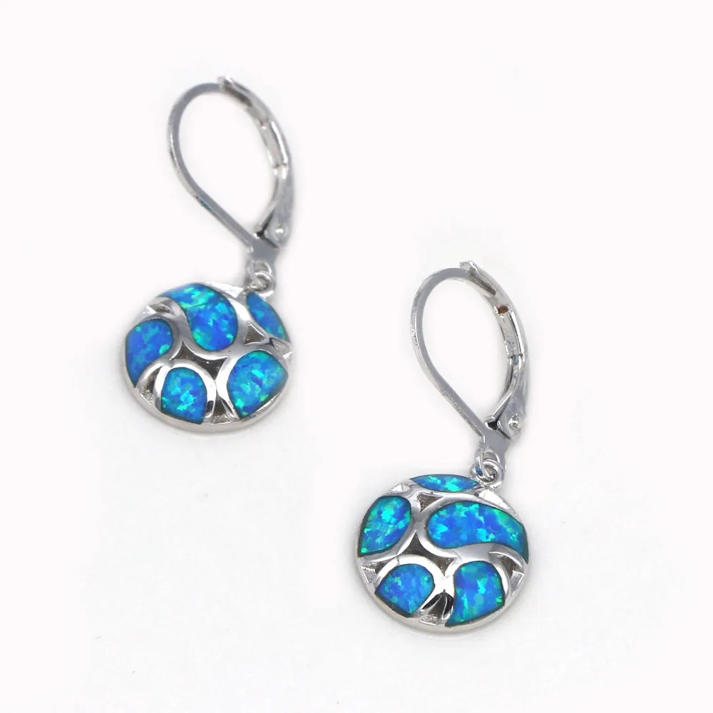 JLE150 New White / Blue Simple Round Geometric Pattern Fire Opal Earrings Women Fashion Jewelry