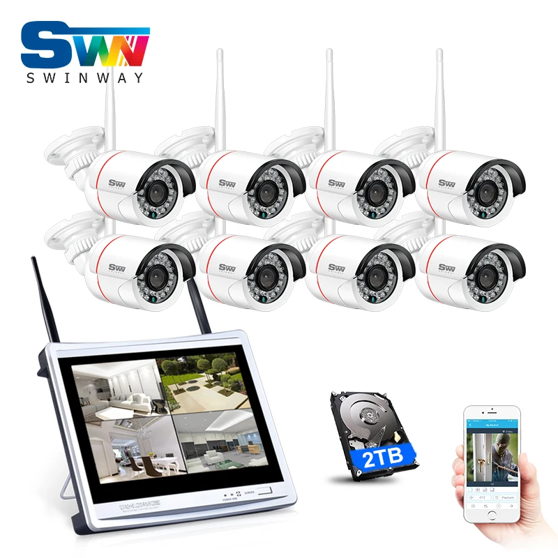 

Plug And Play 8CH Wireless NVR Security Kit 12Inch Screen 2TB HDD P2P 1.3MP HD Night Vision IR WIFI Camera Surveilance System