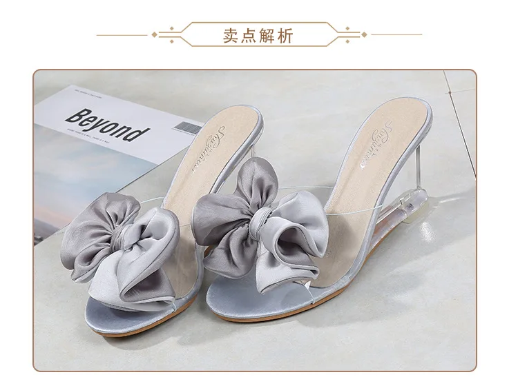 Butterfly-knot High Heel Sandals Women Summer Flower Crystal Shoes Lad Transparent Heels Peep Toe Wedges Ladies Sexy Sweet Shoes