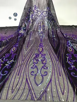 

2019 Nigeria Latest Design net tulle Lace Fabric 5 Yards/pcs High Quality African Lace Sequins For Party Dress DPJUL132