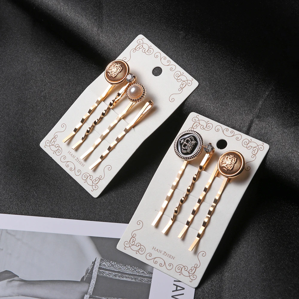 

1 Set Fashion Hair Styling Accessories Houndstooth Button Imitiation Pearl Hair Clips Metal Heart Star Crystal Hairpin Barrette
