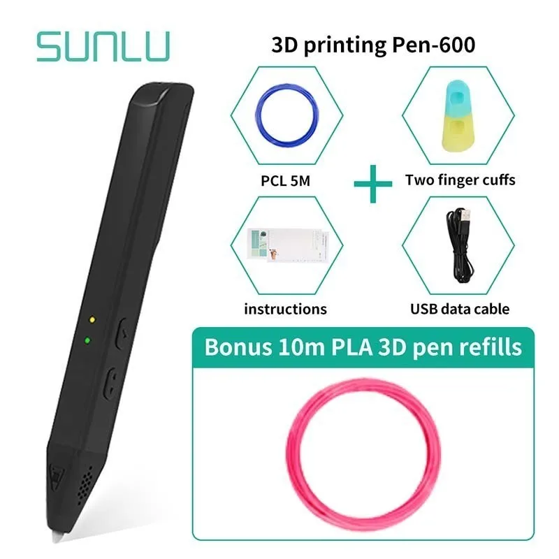 3D Ручка для рисования поддержка PCL/PLA нити для детей Scribble новейший низкотемпературный SL-600 3D печать ручка Подарочная коробка набор - Цвет: SL-600-10.1-Black