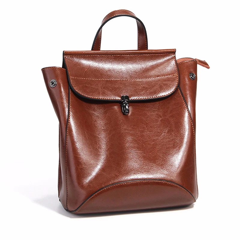 Mode brown Wachs Öl Rucksack Neue Lock Schnalle Koreanischen Black Flut Scjool Leder 2019 Stil red g6qt6w1B