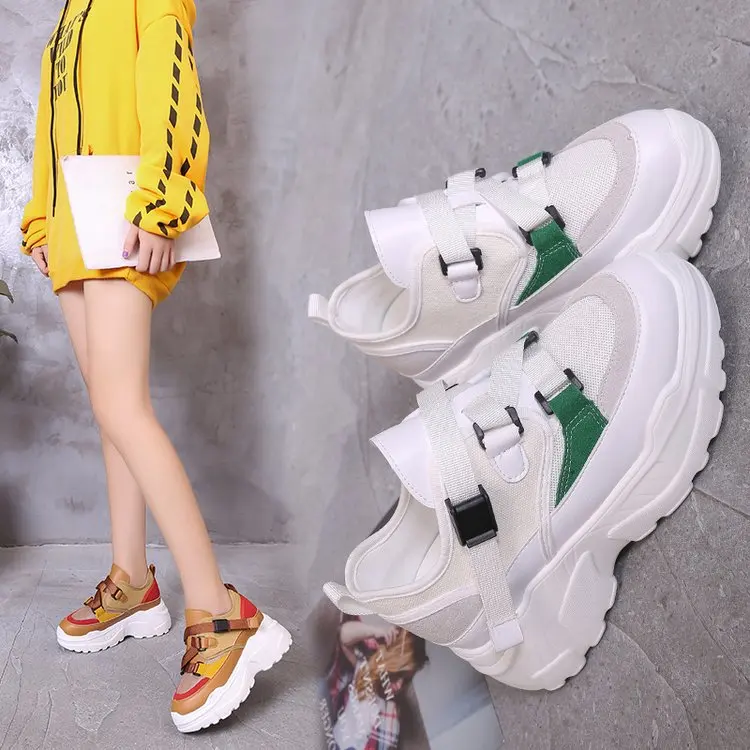 

Lace-Up Casual Fashion Platform Sneakers Sewing Buckle Female Vulcanize Shoes Solid Winter High Thick Soled Women Shoes