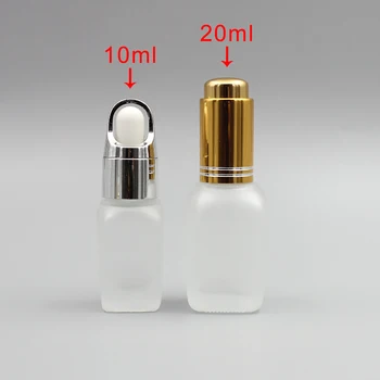

20ml square clear frosted glass dropper bottle with gold or silver dropper ,20ml glass dropper bottle for essential oil