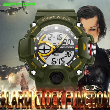 

SANDA Men Sport Watches Dual Display Wristwatches Fashion LED Multifunction Waterproof Outdoor Exercise Digital Electronic Watch